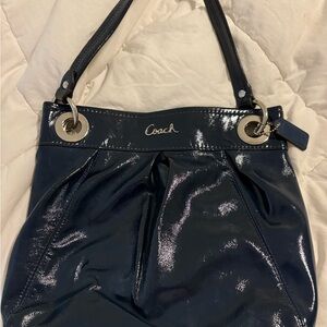 Coach Ashley Patent Leather Hippie Shoulder Bag in Navy